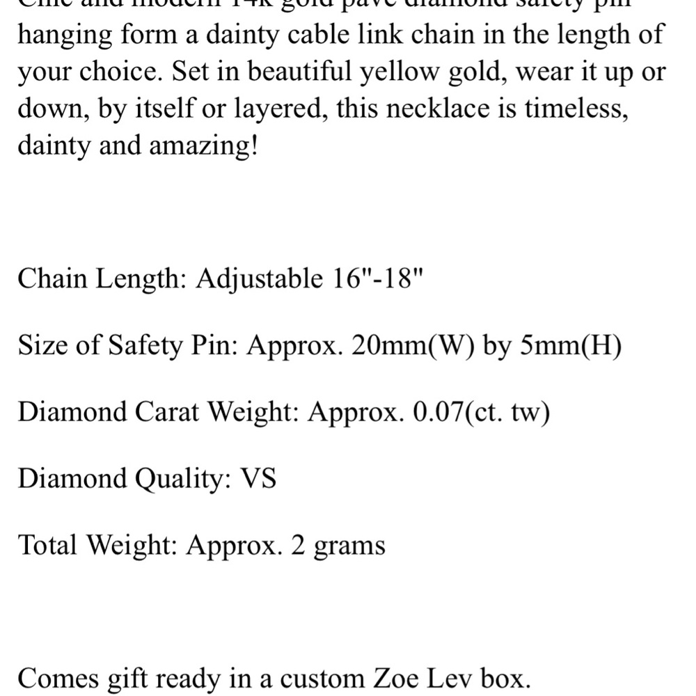 Zoe Lev Safety Pin necklace - Picture 2 of 4